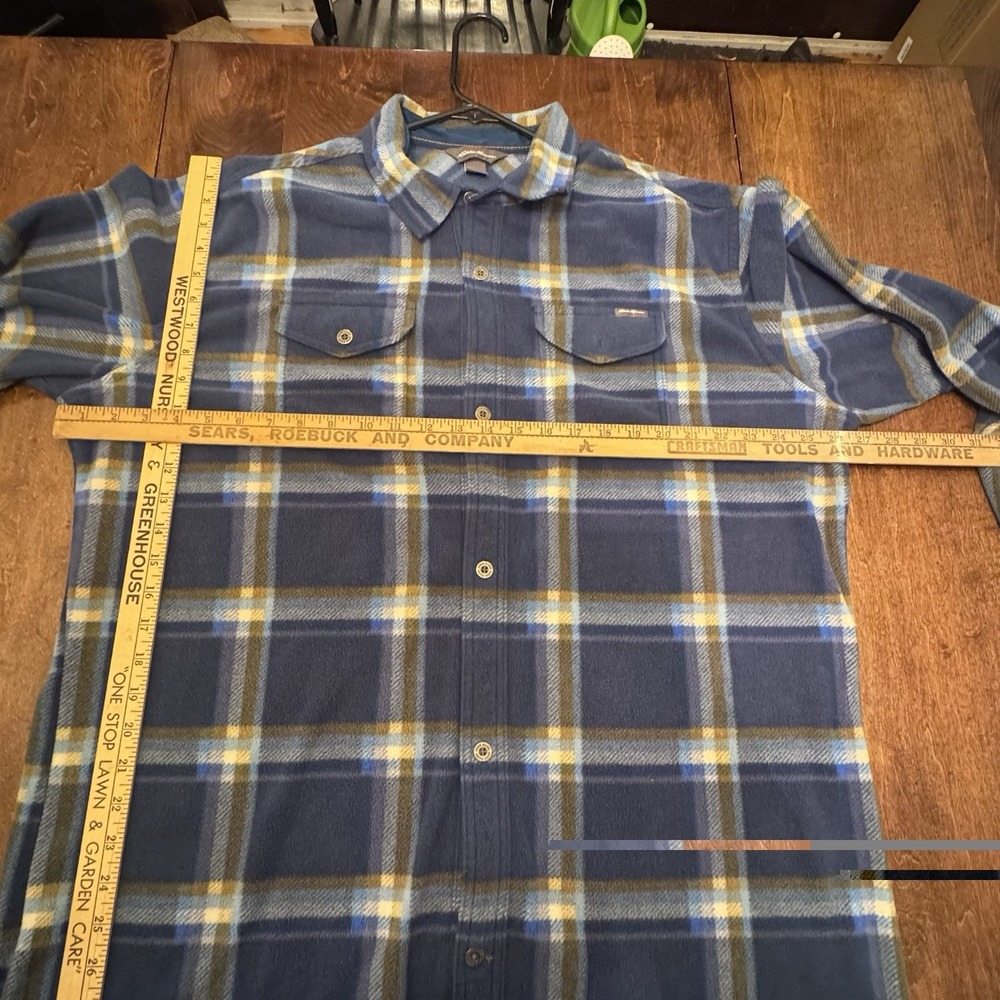 Eddie Bauer Mens XL Tall Fleece Shirt Blue Plaid Button Up Outdoor Flannel TXL - Picture 10 of 12